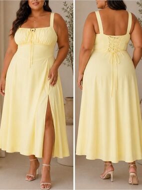 💕NEW💕 Sunrise Yellow Lace-Up Midi Dress